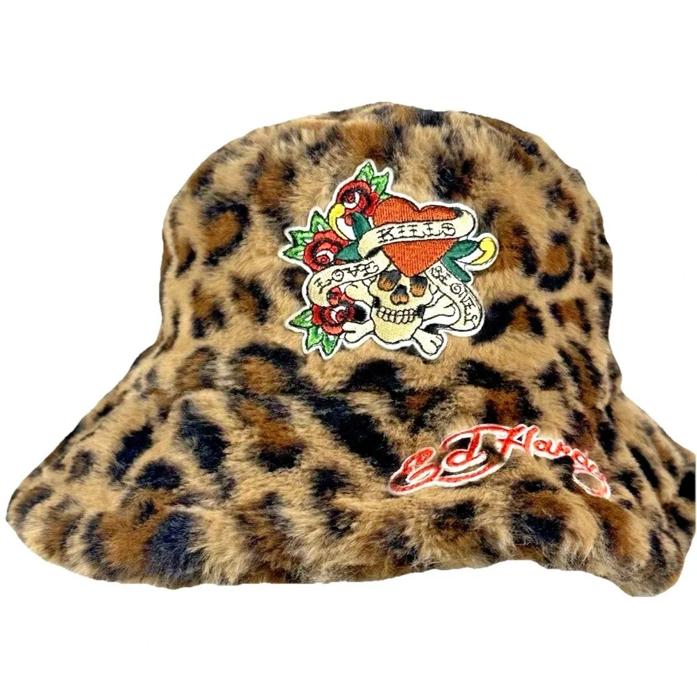 Ed Hardy Leopard Faux Fur Bucket Hat Love Kills Slowly Skull Heart One Size Ed Hardy  main image 4